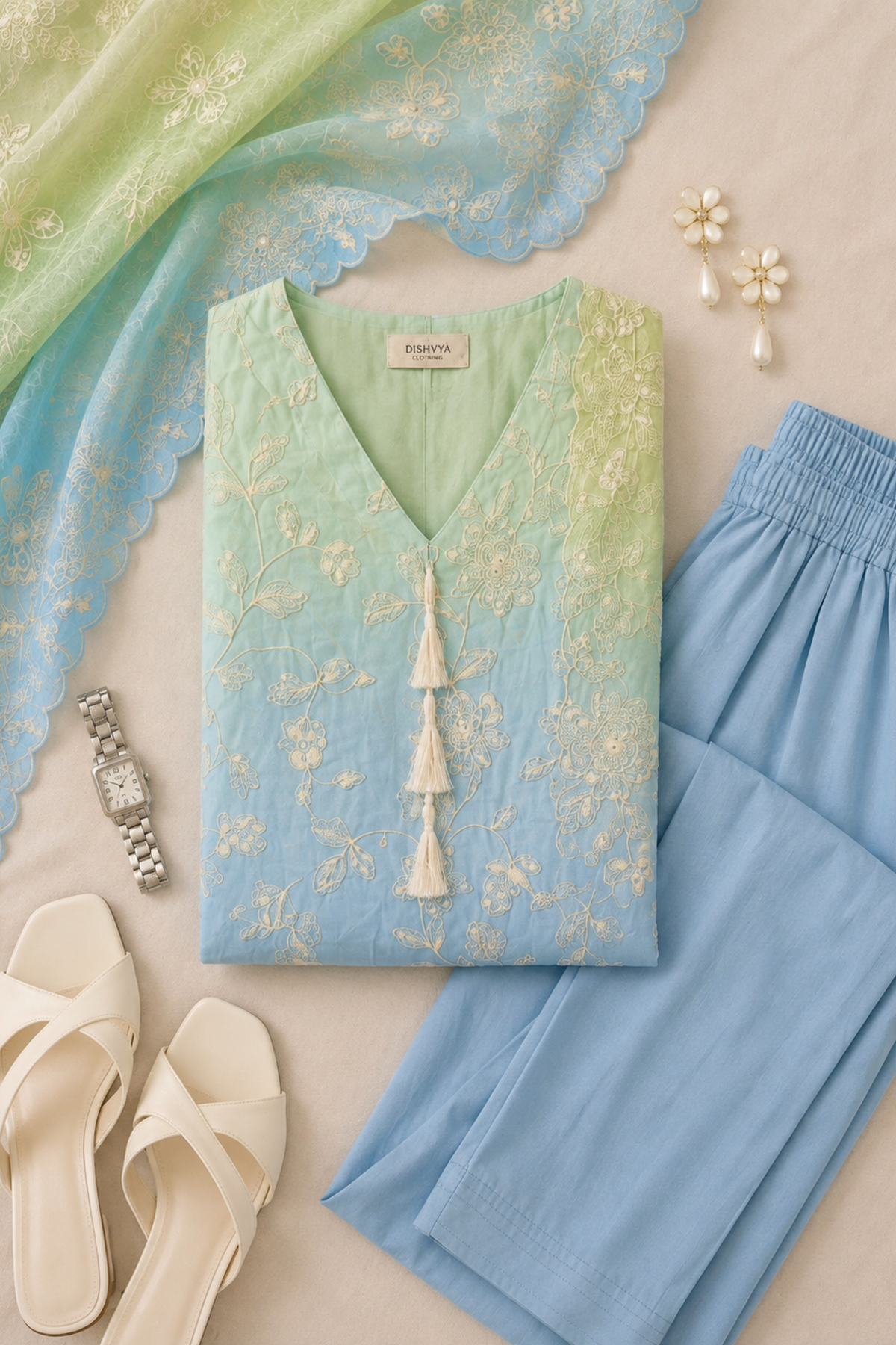 Sky Blue Ombrè Suit Set